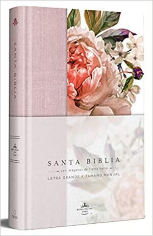 BIBLIA REINA VALERA 1960 LETRA GRANDE. TAPA DURA, TELA ROSADA CON FLORES, TAMAÑO MANUAL