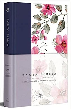 BIBLIA RVR 1960 LETRA GRANDE TAPA DURA Y TELA AZUL PÚRPURA CON FLORES TAMAÑO MANUAL