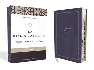 BIBLIA CATÓLICA, TAPA DURA, AZUL, TAMAÑO PERSONAL CON UÑERO - Sarasvati Librería