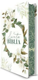 BIBLIA RVR 1960 LETRA GRANDE TAMAÑO MANUAL, TAPA DURA CON FLORES BLANCAS Y CANTOS PINTADOS - Sarasvati Librería