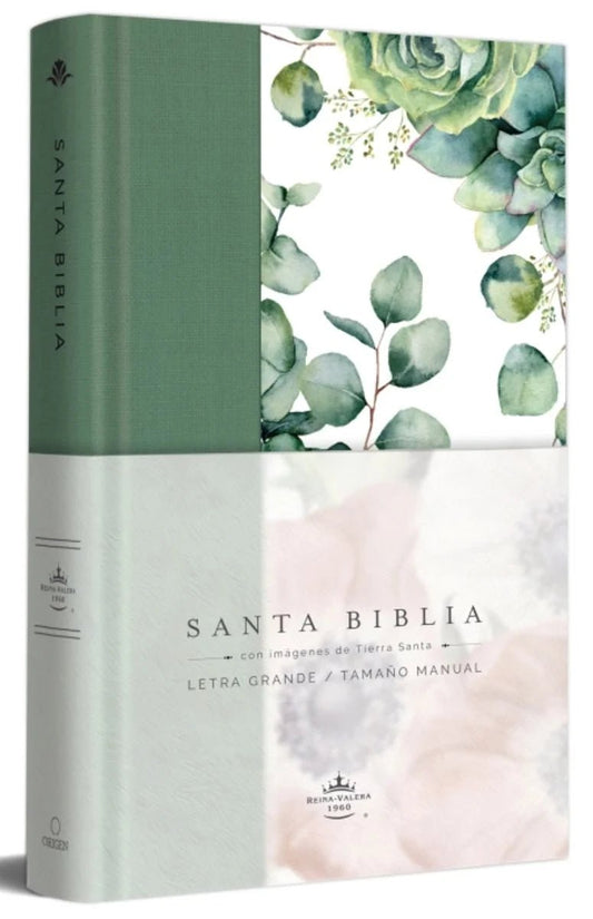 BIBLIA RVR 1960 LETRA GRANDE TAPA DURA Y TELA VERDE CON FLORES TAMAÑO MANUAL - Sarasvati Librería